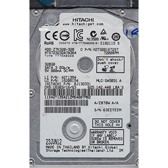 HTS723232A7A364, PN 0J13233, MLC DA5031, Hitachi 320GB SATA 2.5 Hard Drive
