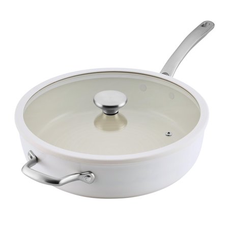 Circulon Halo with LaserDefense 5qt Ceramic Nonstick Sauté Pan with Lid and Helper Handle, Dishwasher Safe, Induction and Oven Safe to 500°F, Pearl White