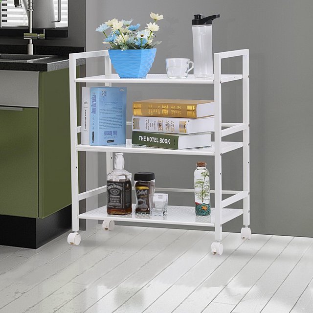 GoDecor Étagères Multifonctions à 3 Niveaux Élargies Chariot de Rangement Roulant pour Cuisine Salle de Bain