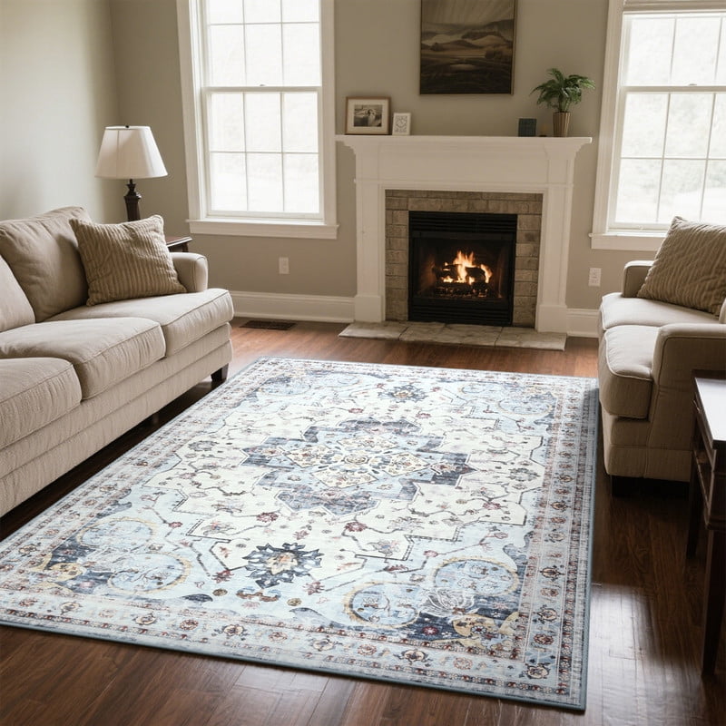 TWINNIS 8'x10'Area Rugs for Living Room Washable Rugs Boho Area Rug Non-Slip Carpet,Blue