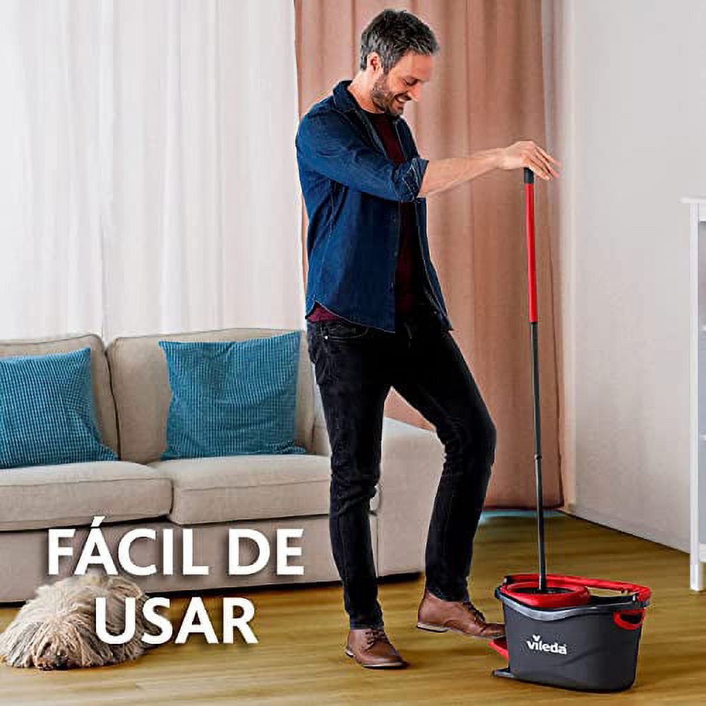 Vileda Easy Wring and Clean Turbo Microfibre Mop and Bucket Set, 48.5 X  27.5 X 28 cm, Grey/Red
