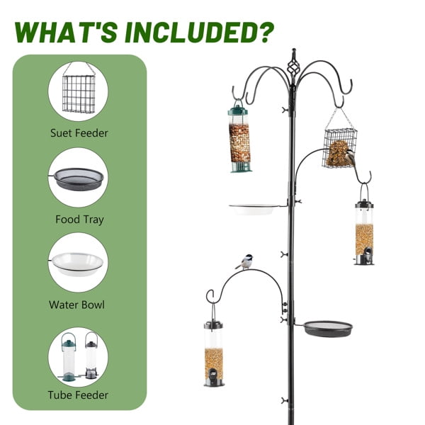 93 inch Iron Bird Feeder With Six Hooks, Bird Feeder Black Courtyard