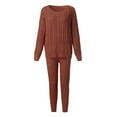 thumbnail image 6 of Long Harem Pants for Women Trendy Spring 2024 Olyvenn Tight Skinny Homewear Womens Solid Color Off Shoulder Long Sleeve Cable Knitted Warm Two-Piece Long Pants Sweater Suit Set Khaki 4, 6 of 6