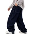 thumbnail image 4 of Boys' Dark Wash Wide Leg Denim Pants, Elastic Waist Casual Baggy Trousers for Kids A 120, 4 of 9