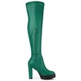 thumbnail image 3 of BLISSFUL STEP Women's Boots Platform Block High Heels Over Knee Side Zips Boots Emerald Green 6.5, 3 of 7