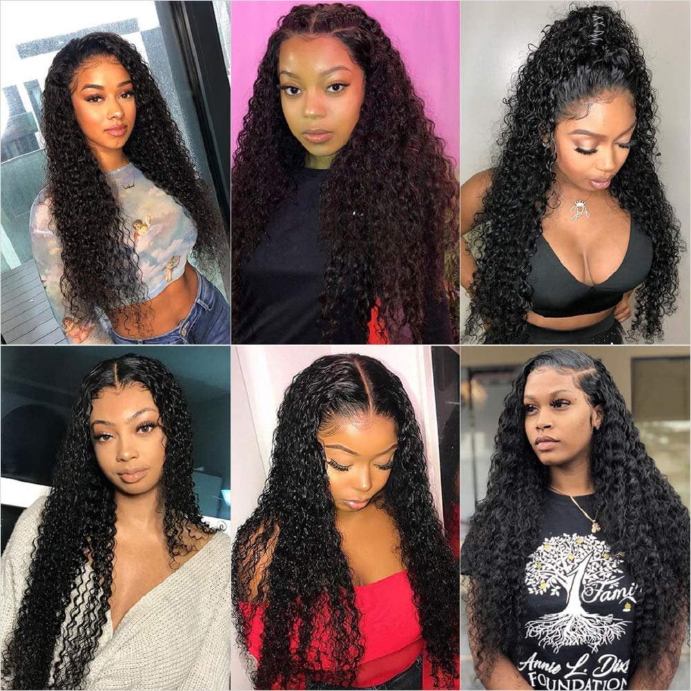Jerry Curly Human Hair 3 Bundles with 4x4 Lace Closure Pre-Plucked 100% Unprocessed Brazilian Hair Weave Bundles Natural Black Color: 20"22"24"+ Closure 22"