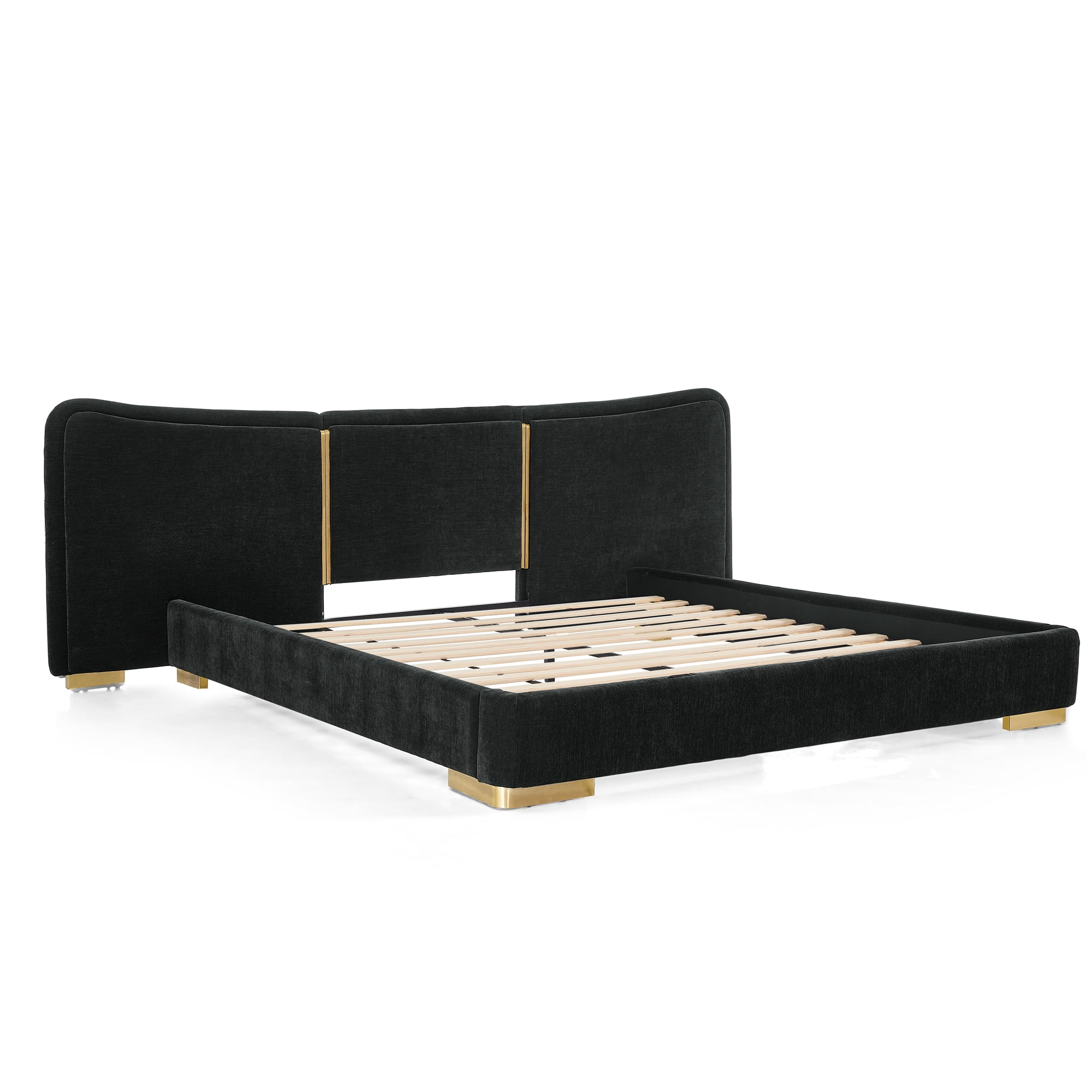 Queen Size Platform Bed with Extra Large Curved Headboard in Black