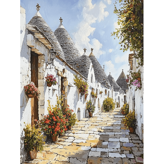 Italian Trullo Landscape Wall Art/Canvas Painting,Suitable for living room, bedroom, kitchen, bathroom, hallway decoration.