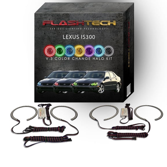 Flashtech RGB Multi Color Changing LED Halo Ring kit for 2001-2005 Lexus is300 Headlights