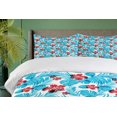 thumbnail image 4 of Ambesonne Luau Duvet Cover Sets, Island Vegetation Leaves, 2-King, Sky Blue and Vermilion, 4 of 7