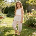 thumbnail image 4 of ITSAME Girls Cotton Tapered Pants Elastic Waist Lace Trim Fashion Print Kids Casual Comfort Pants Pink Size 6, 4 of 9