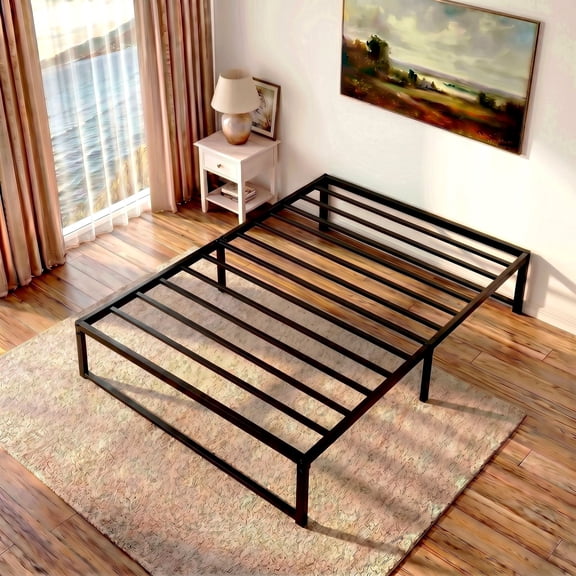 Sifurni Twin Size Heavy Duty Metal Platform Bed Frame, 14 Inches Under-Bed Space, No Box Spring Needed, Black