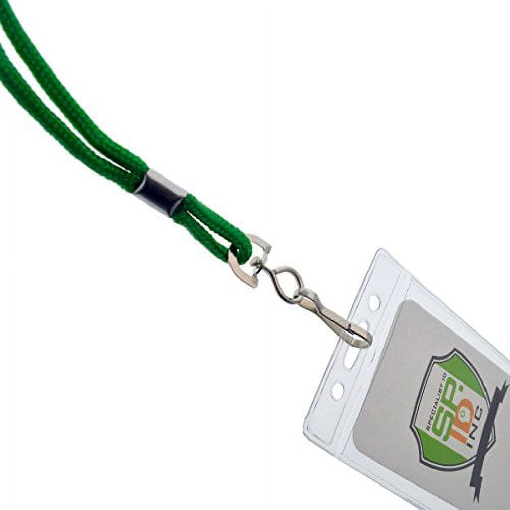 25 Pack Vertical ID Name Badge Holders with Lanyards (Business Card Size) by Specialist ID (Green)