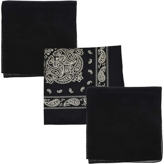 Motique Accessories 2 Solid Color and 1 Paisley Bandanas - Set of 3