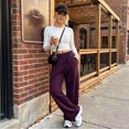 thumbnail image 2 of Sorvello Womens Solid High Rise Wide Leg Lounge Pants Elastic Pull On Waist Side Pockets Full Length Casual Sweatpants Dark Purple M, 2 of 5