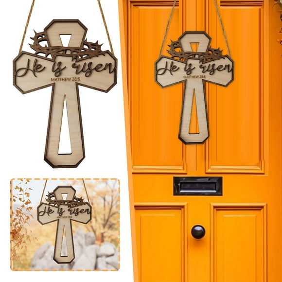 Binwennn Easter Decoration "He Is Rising" Doorplate Ornament Elegant Design Brings Blessings And Joy To Your Porch Making The Festival More Meaningful! Birch Sticks for Hanging Ornament Pack Doorway