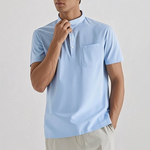 Kalauyu Men Cotton Linen Henley Shirt Casual Short Sleeve Summer T Shirt Pocket Button Tee Top Beach Hippie Shirt