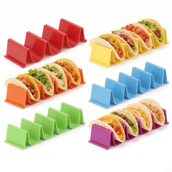 ROSEXIXI 6 Pack Taco Holders Colorful Plastic Stand Stackable Tortilla Tray for Mexican Fiesta Party