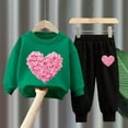 thumbnail image 2 of Jinhomg Toddler Kids Holiday Outfits 2 Piece Valentines Graphic Tracksuit Comfy Long Sleeve Crew Neck Sweatshirt and Cinch Bottom Sweatpants Clearance Items for Women Green 10 Years, 2 of 5