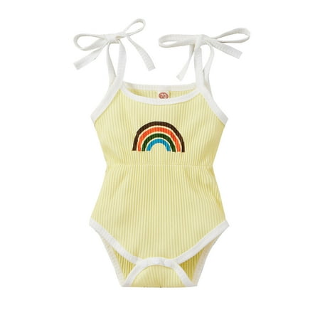

Infant Girls Bodysuits Rainbow Printed Sleeveless Suspender Ribbed Baby Clothes Newborn Kids Children Loose Fashion Outwear Leisure Spring Summer Rompers Jumpsuits