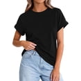thumbnail image 3 of Lumtrix Womens Crew Neck Rolled Short Sleeve T Shirts Summer Cute Casual Oversized Tee Spring Solid Tops Black 2XL, 3 of 6