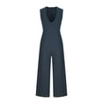thumbnail image 4 of Pants for Women,Clearance Women's Plus Size Women Casual Solid Sleeveless V_neck Cotton Linen Romper Long Playsuit Jumpsuit Loose Causal Pants, 4 of 5