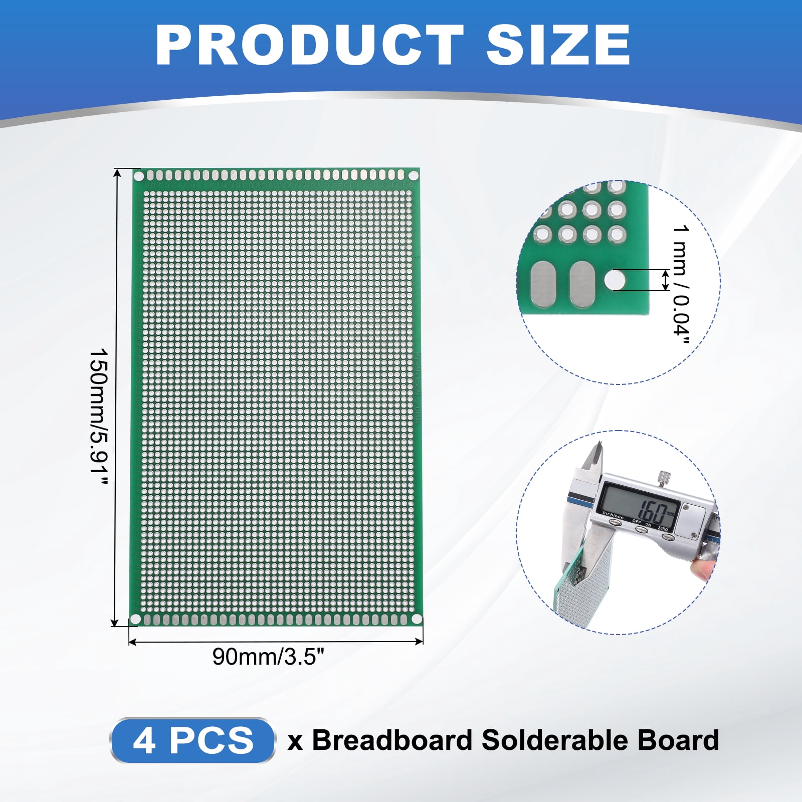 Uxcell 4Pcs Breadboard Solderable 150mm x 90mm Green Circuit PCB Boards Double Sided Tin-Plated PCB Prototype Board for Electronics Prototyping, DIY Circuits Projects