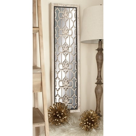 DecMode White Wood Intricately Carved Geometric Wall Decor with Mirror (2 Count)