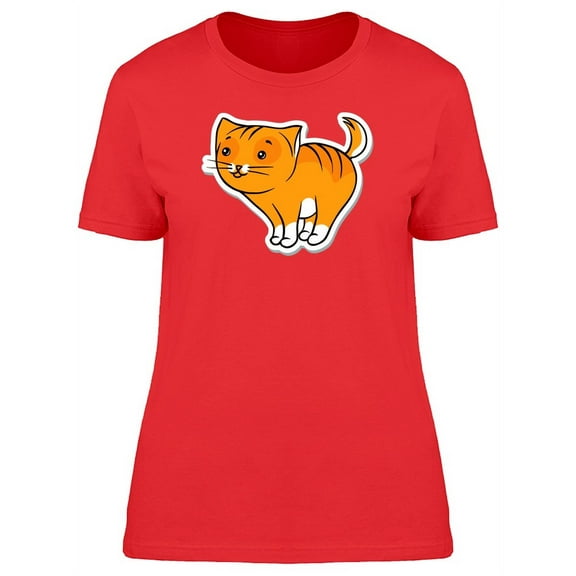 Red Cute Cat Sticker T-Shirt Women -Image by Shutterstock, Female x-Large