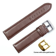 deBeer brand Panerai Style Glove Leather Watch Band (Silver & Gold Buckle) - Brown 20mm