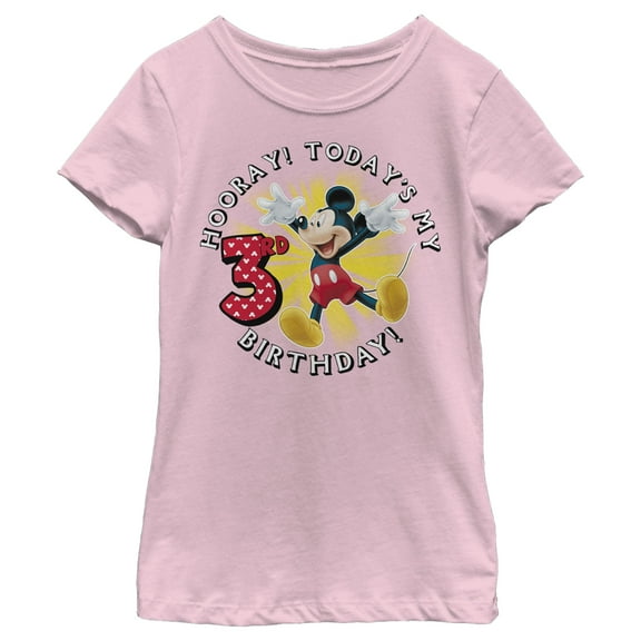 Girl's Mickey & Friends Hooray It's My 3rd Birthday Graphic Tee Light Pink Small
