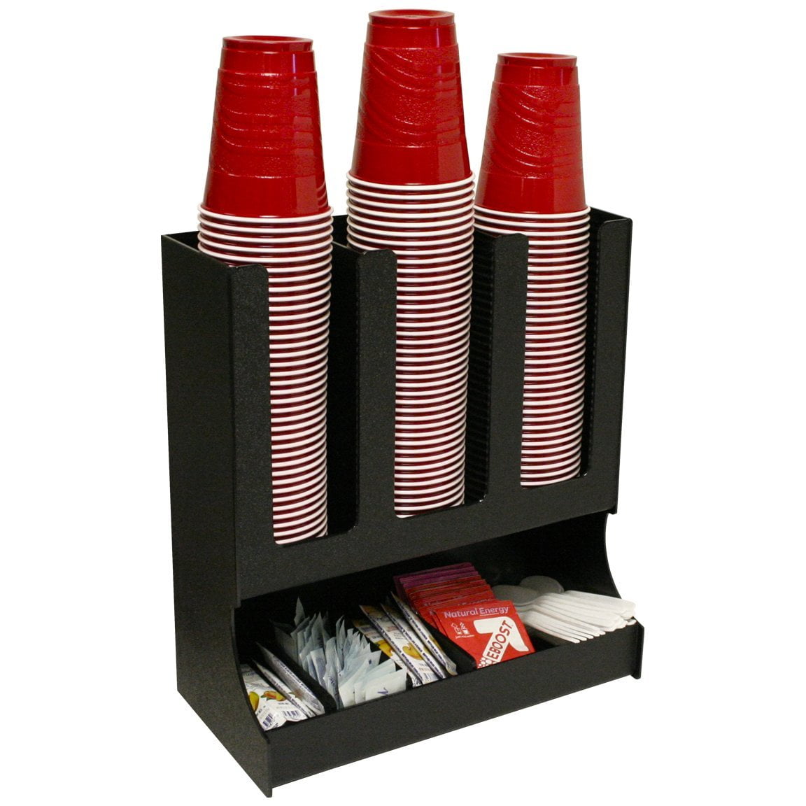 Coffee Condiment and Cup, Lid Holder All In Only 13 1/2" Wide. Space