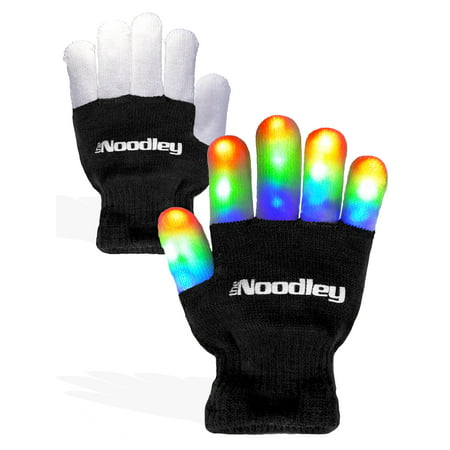 The Noodley Children LED Finger Light Up Gloves Boys and Girls Toy Kids Camping Outdoor Games and Glow in the Dark Party Favor Sensory Gifts Flash Costume Accessory - Black, Small