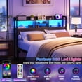 thumbnail image 2 of Homieasy Headboard for Queen Size Bed with Storage Shelf, Head board with 3 Outlets and 2 USB Ports, Headboards with RGB LED Light, Height Adjustable, Sturdy and Stable, Easy Assembly, Black Oak, 2 of 10