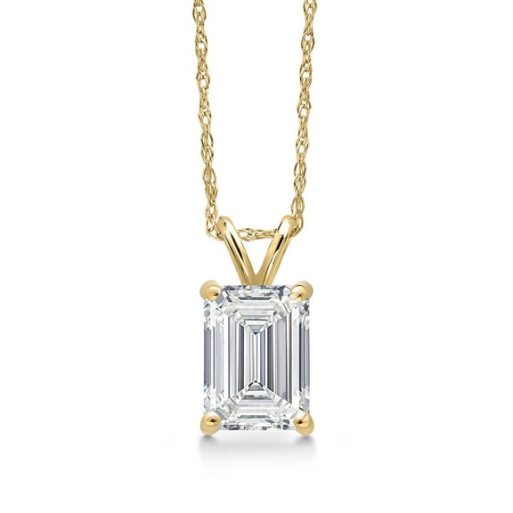 Gem Stone King 1.00 Cttw IGI Certified Lab Grown Diamond in 14K Yellow Gold Pendant for Women | Emerald Cut | E-F Color | VS1-VS2 Clarity | Gold Necklace for Women | 18 inch Chain