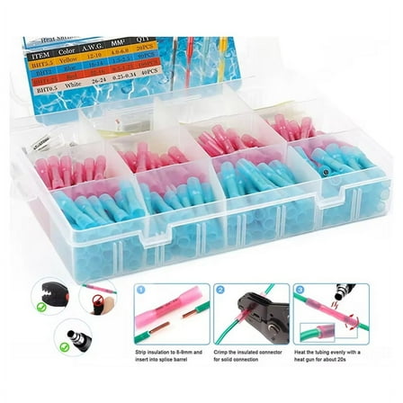 Heat Shrink Butt Crimp Terminals Kit Waterproof Solder Seal Sleeve Electrical Wire Connectors Cable Splice Automotive