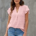 thumbnail image 2 of Blusa con cuello en V y mangas con volantes, de corte holgado y transpirable, para primavera, verano y otoño, color rosa, talla L, 2 of 6