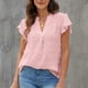 thumbnail image 2 of Blusa de poliéster transpirable con estampado de lunares para primavera, verano y otoño, color rosa XXL, escote en V y mangas con volantes, 2 of 6