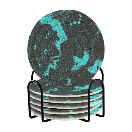 

6 coil coasters 3.94x3.94x0.24 inch water coasters Drink coasters with cup holders Absorbent coasters Heat resistant for bar protection Blue River Seamless