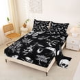 thumbnail image 2 of Homewish Gothic Halloween Skull Queen Sheets,Dark Mushroom Butterfly Pattern Queen Sheet Sets,Black White,4pcs,1 Flat Sheet,1 Fitted Sheet and 2 Pillowcases, 2 of 6