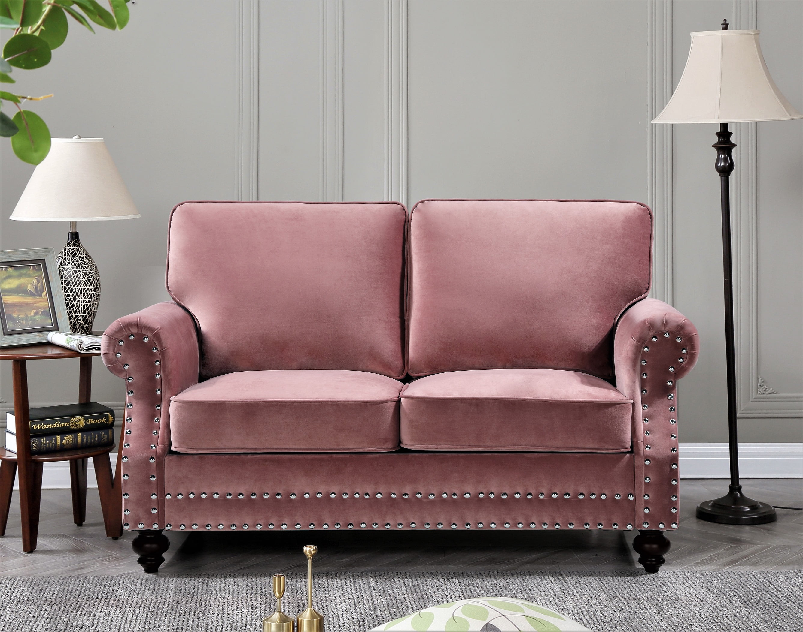 Uspridefurniture Feingold 2Pcs Velvet Living Room Set,Pink