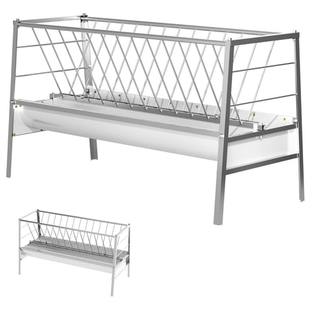 Muweixin Galvanized Steel 59 Inch Double Trough Goat Feeder Large Capacity Livestock Feeding Station for Sheep Horse Cow Pig Farm