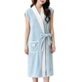 thumbnail image 2 of Women's Sleeveless Terry Wrap Towel Bathrobe Bow Pocket for Summer Drying Balcony Lounging Light Blue Free Size, 2 of 6