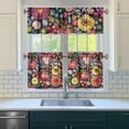 thumbnail image 3 of Bohemian Wildflower Curtains 24" Short - 3 Panel Rustic Farmhouse Set with Vintage Botanical Design, Rod Pocket, 3 of 6