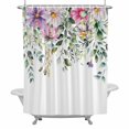 thumbnail image 2 of Purple Flower Shower Curtain for Bathroom Decor, Green Eucalyptus Leaves Wild Floral Spring Waterproof Fabric Shower Curtain, 72"x96" Set with 12 Hooks, 2 of 9