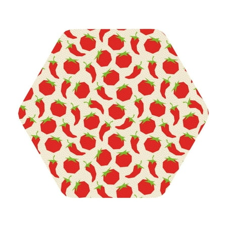 

Coaee Tomatoes And Chili Print Leather Coasters Set of 6 Non-Slip Washable Cup Coasters for Home Office Bar Hexagon