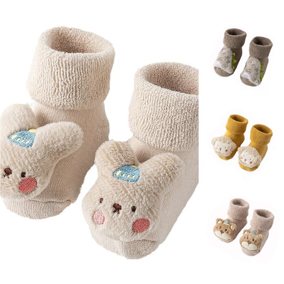 Xijirk 3D Bunny Thick Folded Baby Crew Socks Warm Terry Ankle Socks Unisex 0-6 Months
