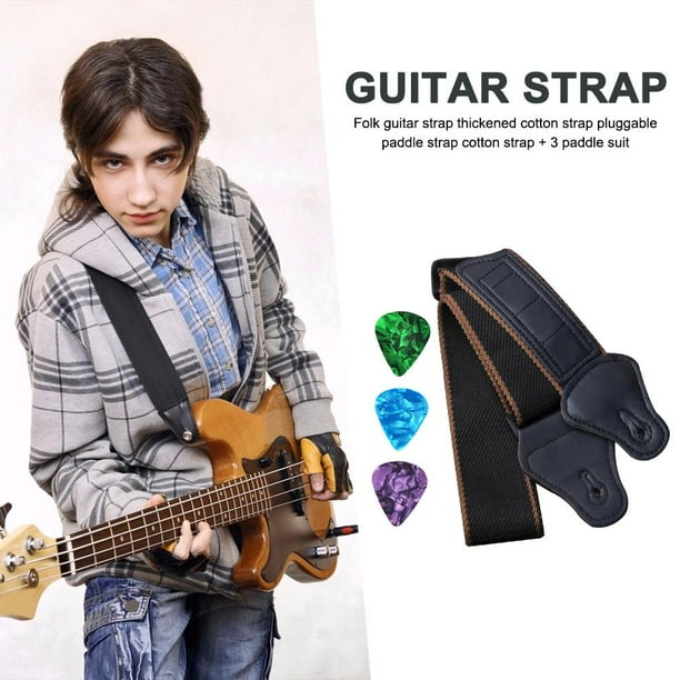 Correa de Cinturón de Guitarra Eléctrica Acústica Ehuebsd con 3 Púas Negro
