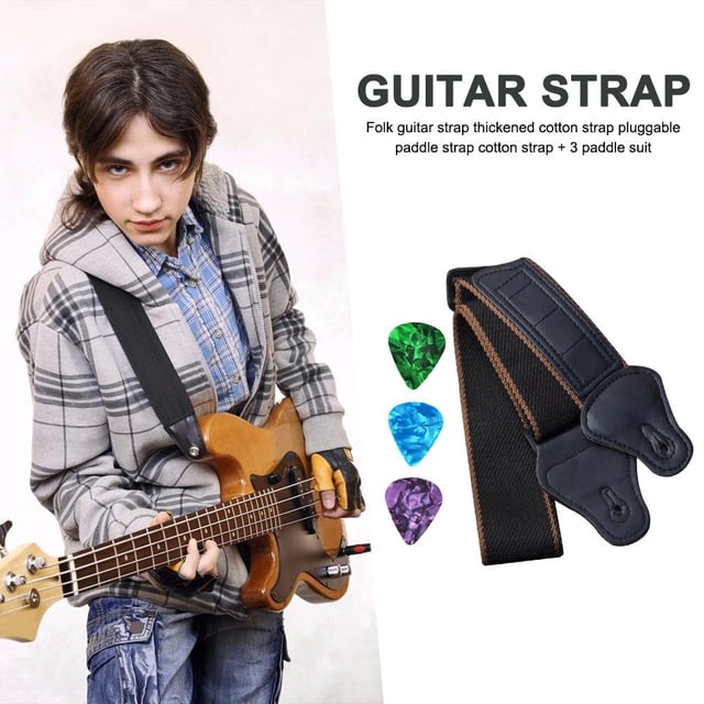 Correa de Cinturón de Guitarra Eléctrica Acústica Ehuebsd con 3 Púas Negro