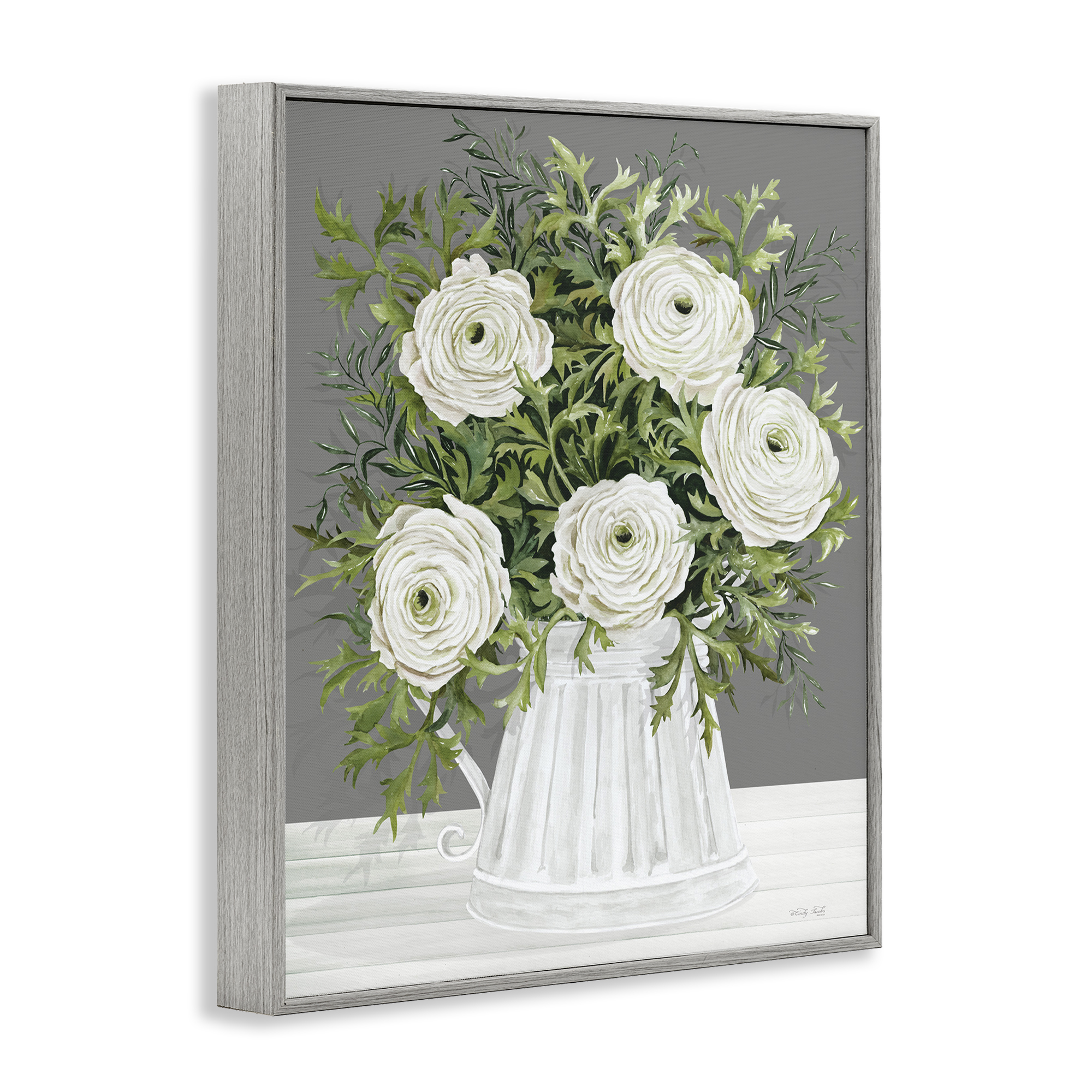 Stupell Industries Peonies in Country Vase Botanical & Floral Painting Gray Framed Art Print Wall Art, 24 x 30